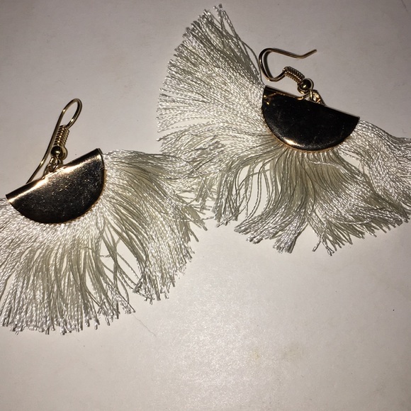 None Jewelry - Gold white tassel earrings